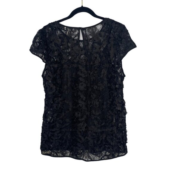 ECI New York Ruffled Black Lace Cap Sleeve Top with Built-In Camisole XL #248 - Picture 6 of 10